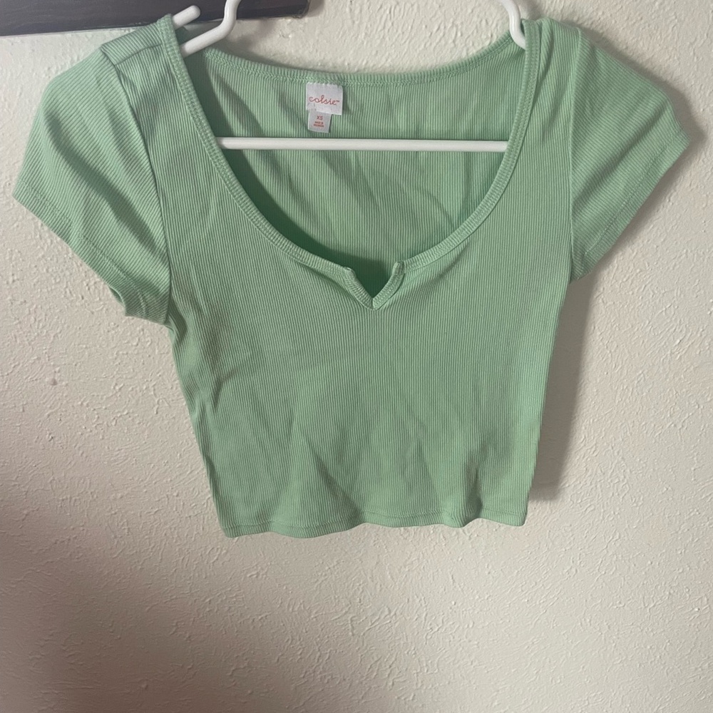 Colsie Light Green Ribbed Crop Top